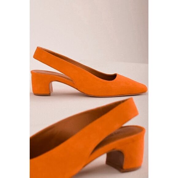 By Far Danielle Orange Suede Slingback Pumps Size 36 (US 6) Made in Italy - Picture 2 of 11